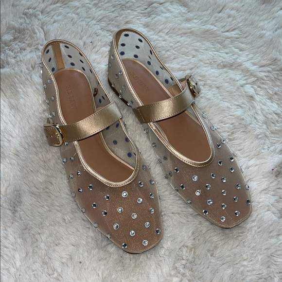 Old Navy Shoes - Old Navy Gold and Tan Studded Mary Jane Flats